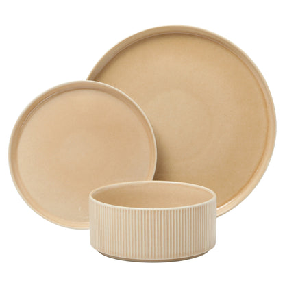 Gibson Elite Solana Coast 12 Piece Stoneware Reactive Glaze (Service for 4) Ceramic Plates and Bowls Modern Shape Embossed Dinnerware Set