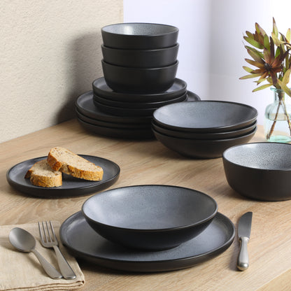 Gibson Elite Tribeca Loft 16-Piece Dinnerware Set – Matte Reactive Glaze Stoneware, Double Bowl Round Plates and Bowls – Modern Rustic Tableware for 4, Dishwasher & Microwave Safe