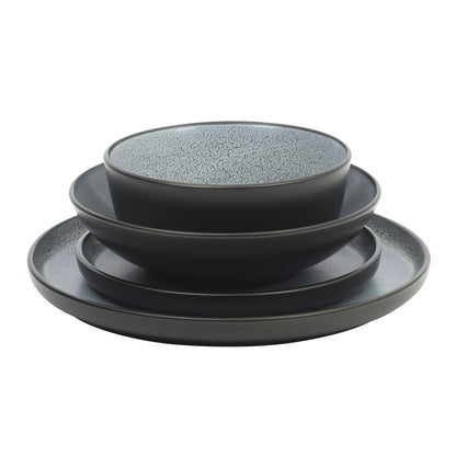 Gibson Elite Tribeca Loft 16-Piece Dinnerware Set – Matte Reactive Glaze Stoneware, Double Bowl Round Plates and Bowls – Modern Rustic Tableware for 4, Dishwasher & Microwave Safe