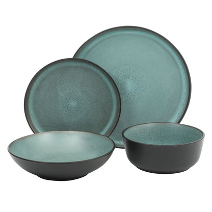 Gibson Elite Tribeca Loft 16-Piece Dinnerware Set – Matte Reactive Glaze Stoneware, Double Bowl Round Plates and Bowls – Modern Rustic Tableware for 4, Dishwasher & Microwave Safe