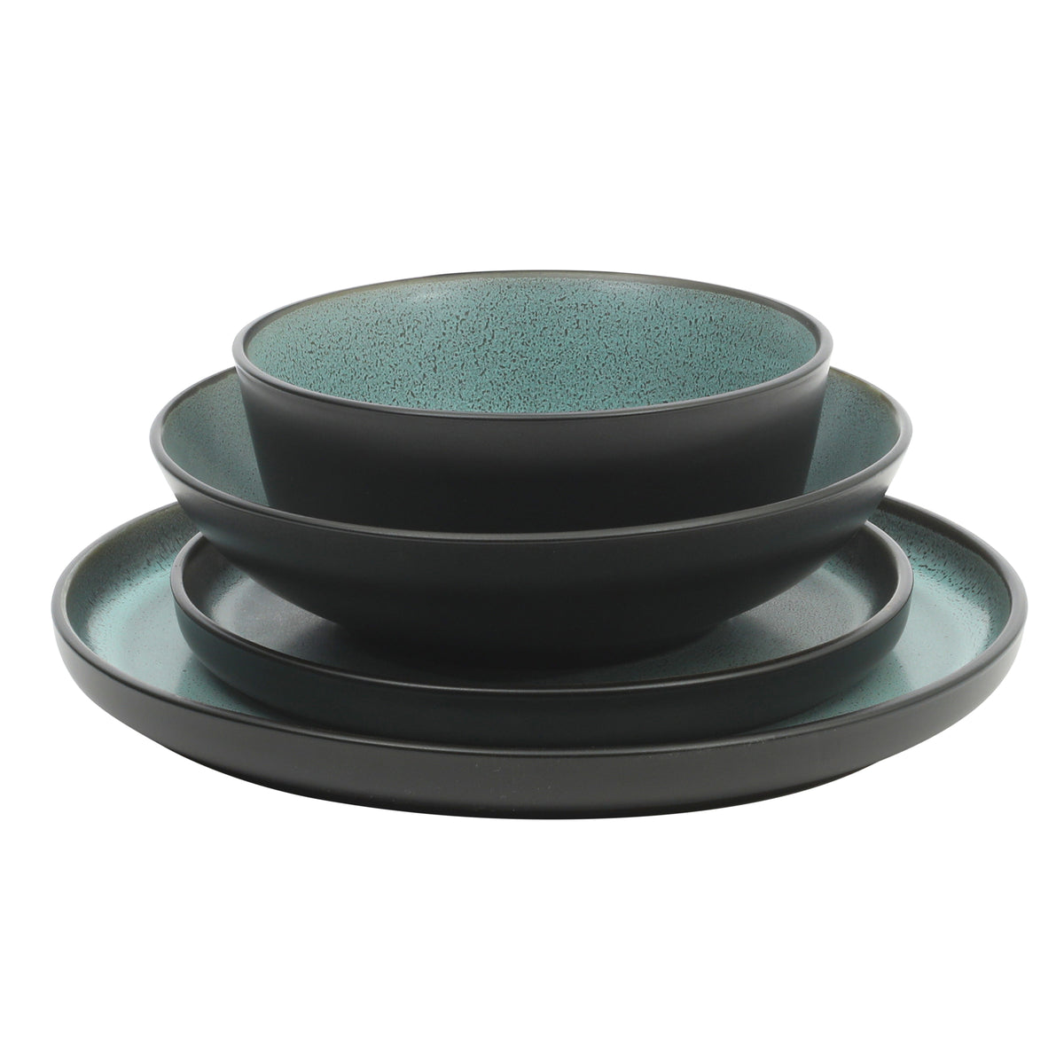 Gibson Elite Tribeca Loft 16-Piece Dinnerware Set – Matte Reactive Glaze Stoneware, Double Bowl Round Plates and Bowls – Modern Rustic Tableware for 4, Dishwasher & Microwave Safe