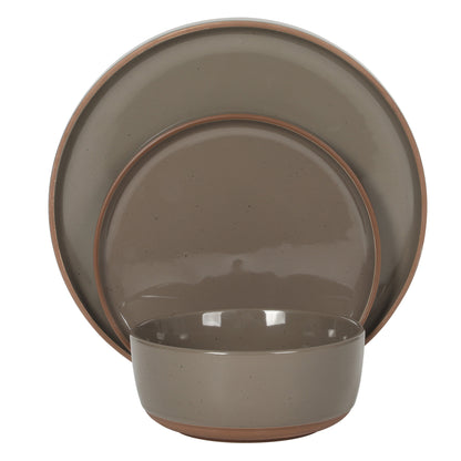 Gibson Elite Northrock Stoneware Dinnerware Set, 12-Piece Service for 4 Plates and Bowls Set – Dishes with Hand-Painted Terracotta Base