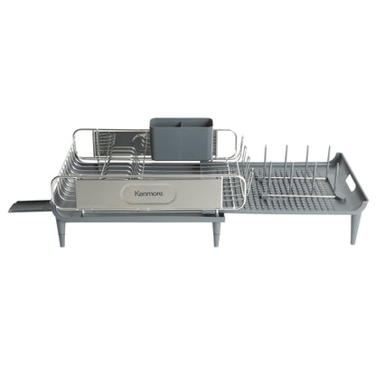 Kenmore Loxdell Expandable Full Size Rust Resistant Dish Rack with Drain Board and Flatware Caddy