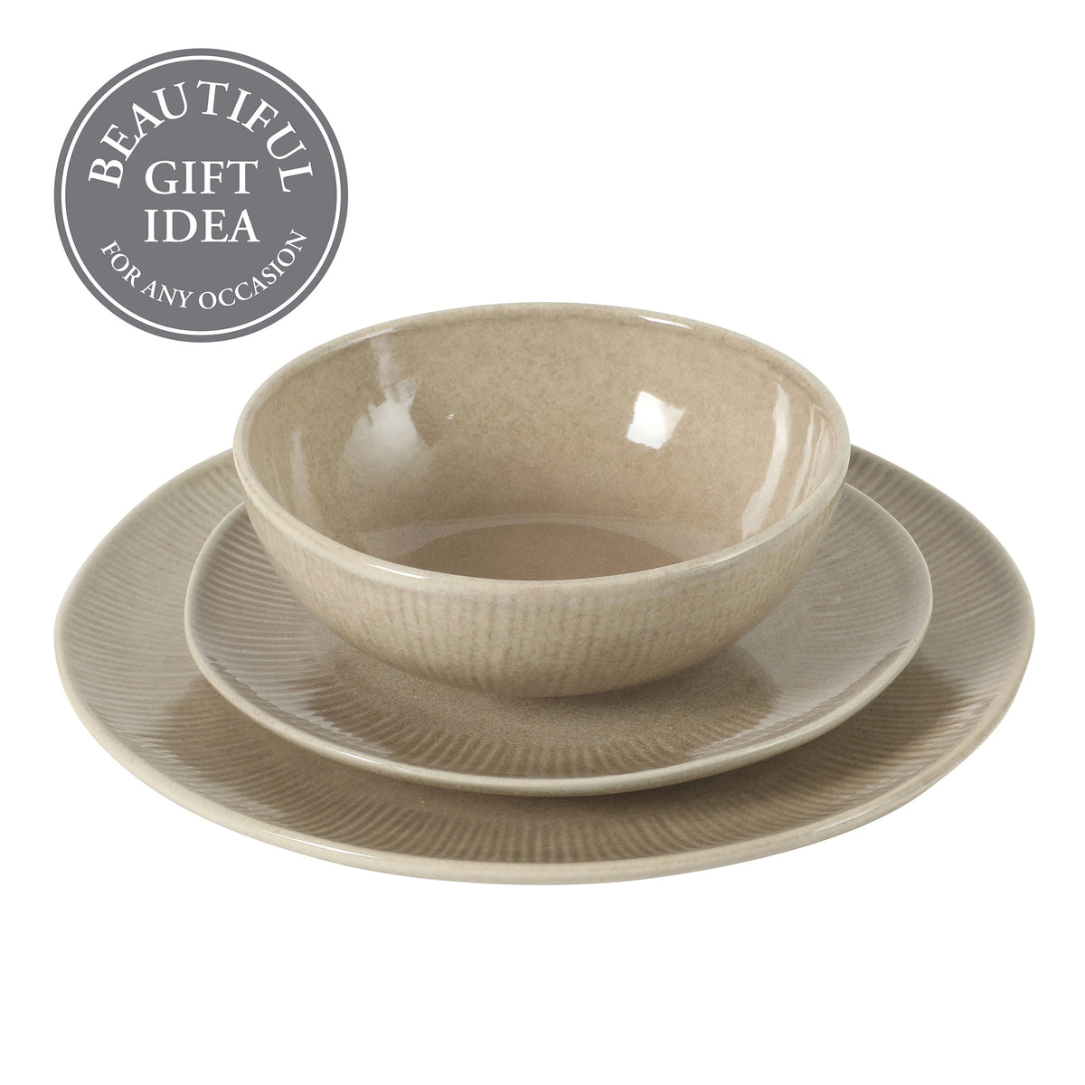 Gibson Elite Sandy Pines Stoneware Plates and Bowls Set - 12 Piece Reactive Glaze Dinnerware Set - Service for 4 - Dishwasher and Microwave Safe