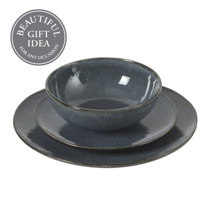 Gibson Elite Sandy Pines Stoneware Plates and Bowls Set - 12 Piece Reactive Glaze Dinnerware Set - Service for 4 - Dishwasher and Microwave Safe