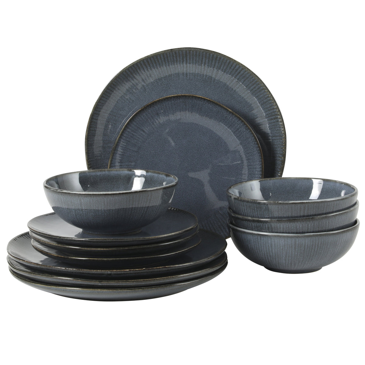 Gibson Elite Sandy Pines Stoneware Plates and Bowls Set - 12 Piece Reactive Glaze Dinnerware Set - Service for 4 - Dishwasher and Microwave Safe