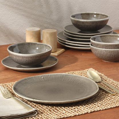 Gibson Elite Sandy Pines Stoneware Plates and Bowls Set - 12 Piece Reactive Glaze Dinnerware Set - Service for 4 - Dishwasher and Microwave Safe