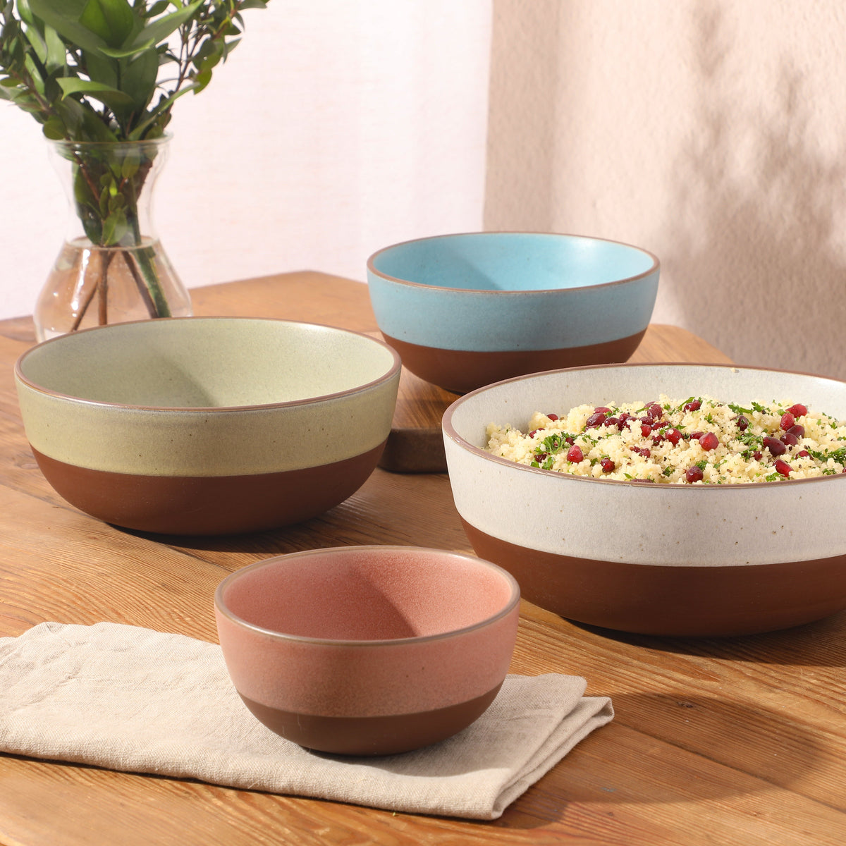 Gibson Elite William Crest 4 Piece Nesting Bowl Set, Round Stoneware Mixing Bowls, Reactive Glaze Finish, 5”, 6.25”, 7.5”, 9”, Prep & Serving Bowls, Microwave & Dishwasher Safe - Green