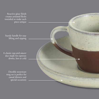 Gibson Elite William Crest 8 Piece Cup & Saucer Set, 4 Stoneware Cups & 4 Saucers, Reactive Glaze Finish, 3.5oz Espresso Cups, 5.5” Saucers, Round Coffee Set, Microwave & Dishwasher Safe
