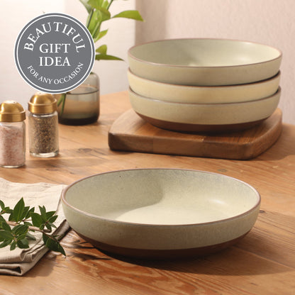 Gibson Elite William Crest 4 Piece Dinner Bowl Set, 8.5” Round Stoneware Bowls, Reactive Glaze Finish, Large Soup, Pasta & Salad Bowls, Microwave & Dishwasher Safe