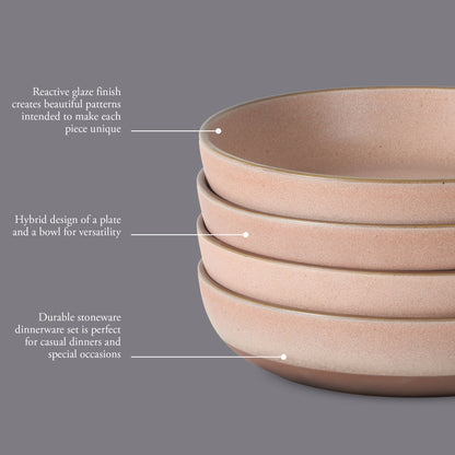 Gibson Elite William Crest 4 Piece Dinner Bowl Set, 8.5” Round Stoneware Bowls, Reactive Glaze Finish, Large Soup, Pasta & Salad Bowls, Microwave & Dishwasher Safe
