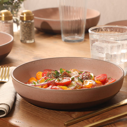 Gibson Elite William Crest 4 Piece Dinner Bowl Set, 8.5” Round Stoneware Bowls, Reactive Glaze Finish, Large Soup, Pasta & Salad Bowls, Microwave & Dishwasher Safe
