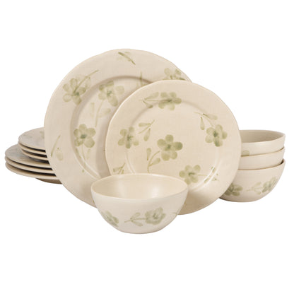 Bloomhouse - 2 Time Oprah's Favorite Things - Made in Portugal Hand Painted Dinnerware Set - Porto Petals 12 Piece (Service for 4) Floral Plates and Bowls Set