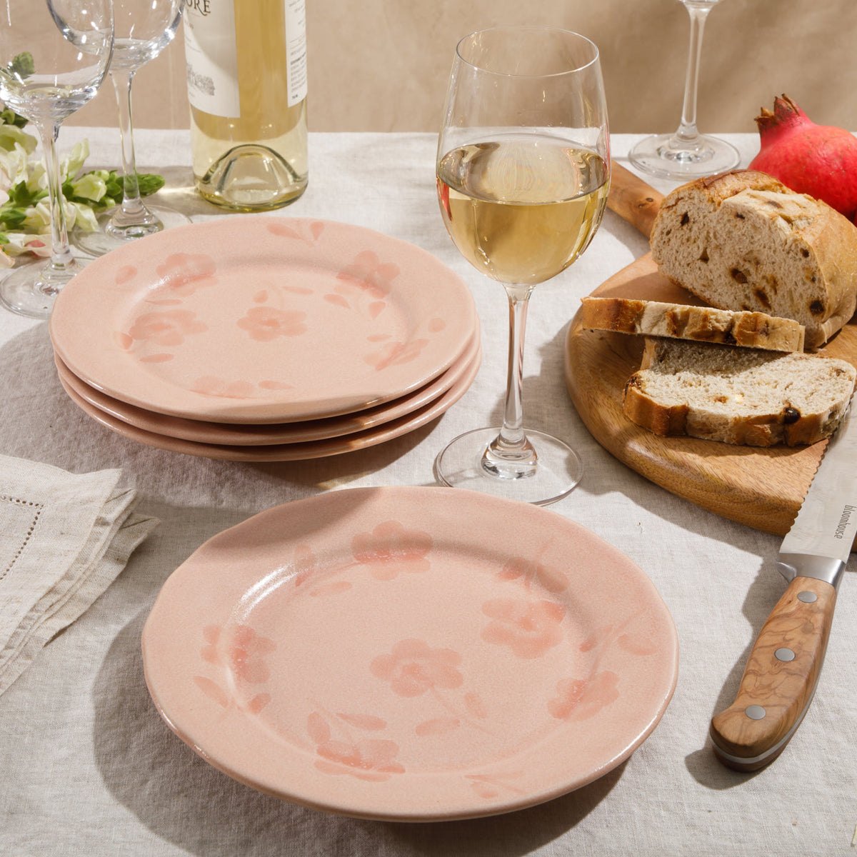 Bloomhouse - 2 Time Oprah's Favorite Things - Made in Portugal Hand Painted 8.6 Inch Salad Plates Set of 4 - Porto Petals Floral Dessert Dish  Set - Lilly Cream