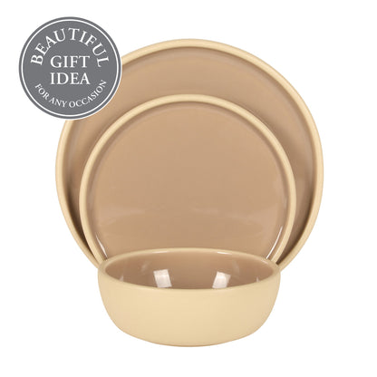 Gibson Elite - Made in Portugal - Port Gaia 12 Piece (Service for 4) Plates and Bowls Reactive Glaze Dishes Stoneware Ceramic Dinnerware Set