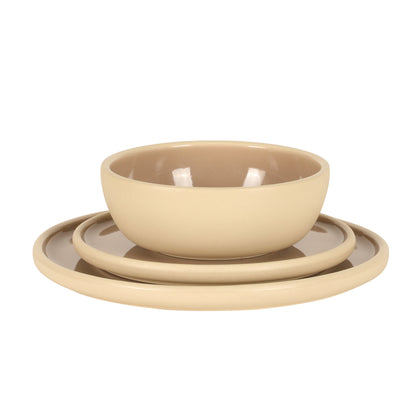 Gibson Elite - Made in Portugal - Port Gaia 12 Piece (Service for 4) Plates and Bowls Reactive Glaze Dishes Stoneware Ceramic Dinnerware Set