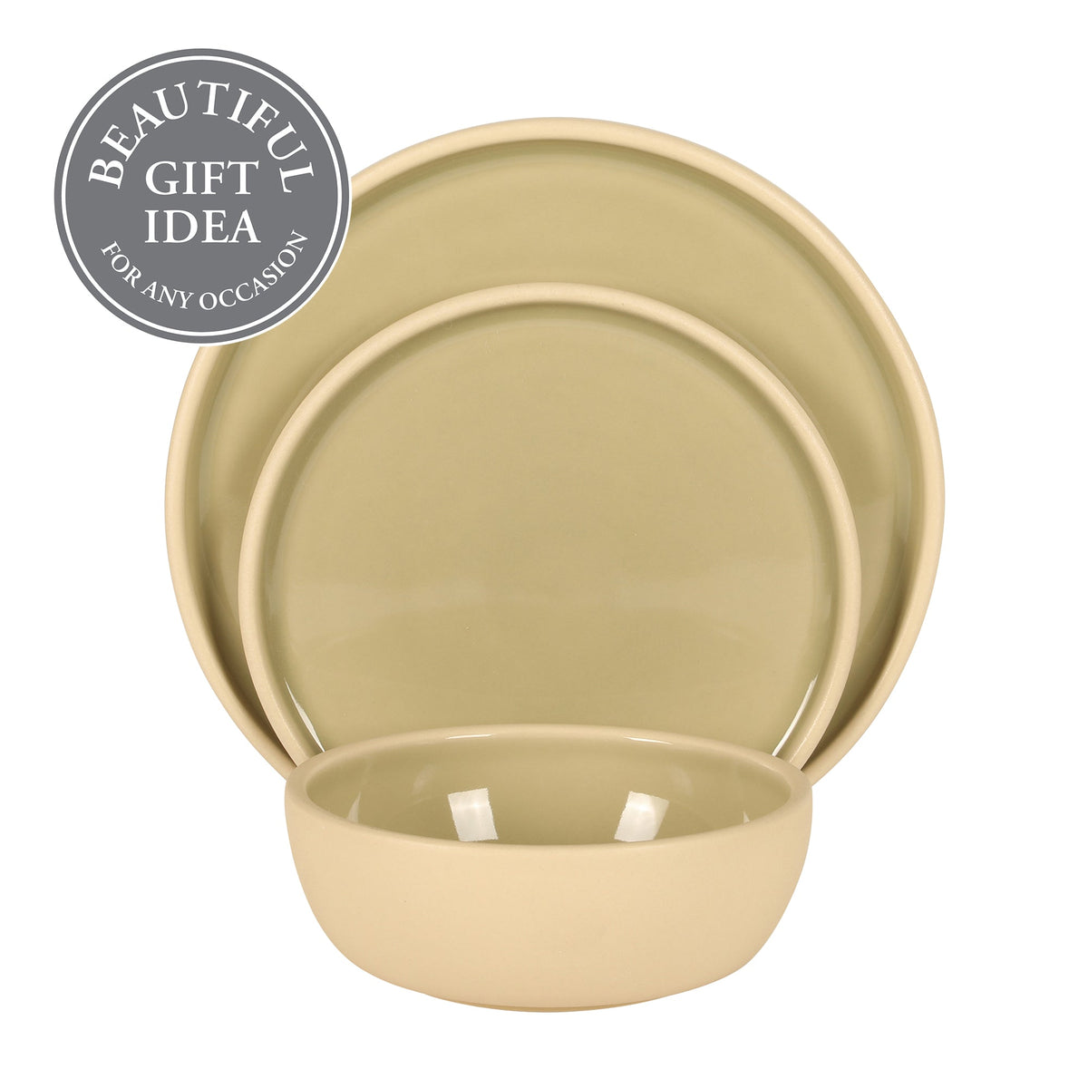 Gibson Elite - Made in Portugal - Port Gaia 12 Piece (Service for 4) Plates and Bowls Reactive Glaze Dishes Stoneware Ceramic Dinnerware Set