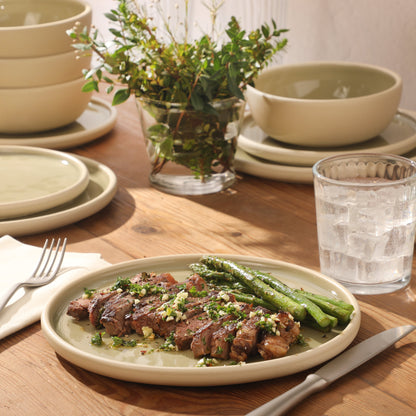 Gibson Elite - Made in Portugal - Port Gaia 12 Piece (Service for 4) Plates and Bowls Reactive Glaze Dishes Stoneware Ceramic Dinnerware Set