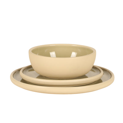 Gibson Elite - Made in Portugal - Port Gaia 12 Piece (Service for 4) Plates and Bowls Reactive Glaze Dishes Stoneware Ceramic Dinnerware Set