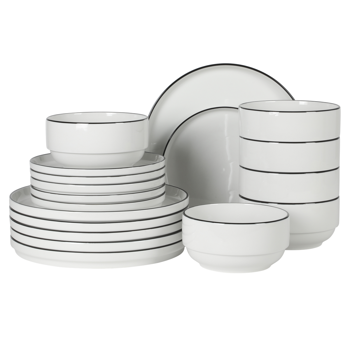Gibson Home Rothernberg Stackable 18 Piece, Service for 6, Porcelain Plates and Bowls Set