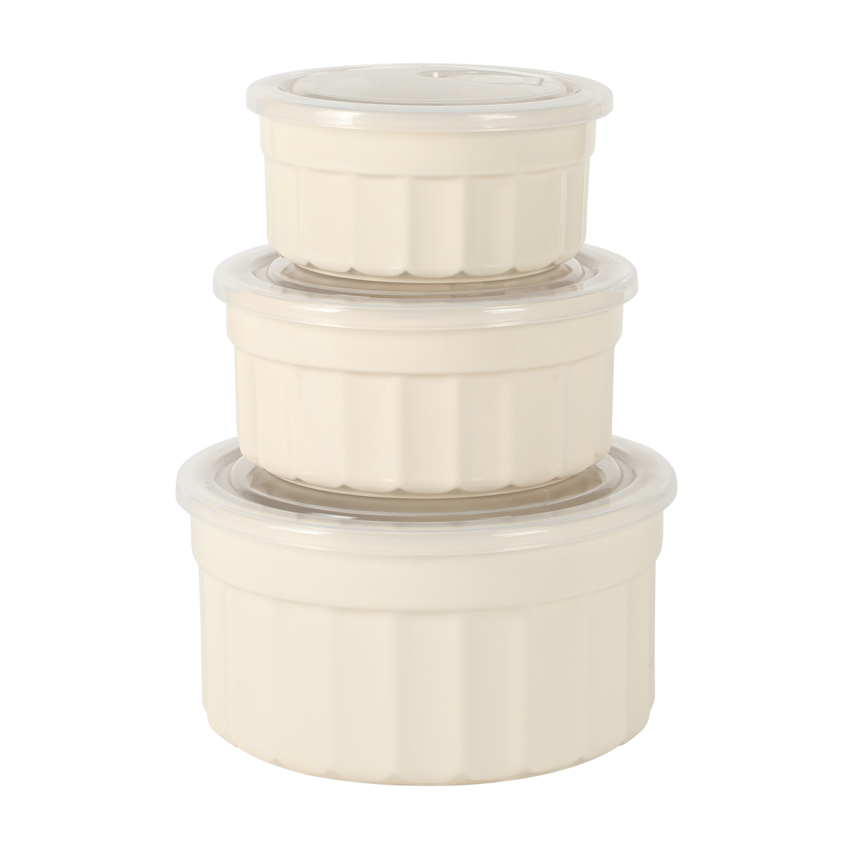 Martha Stewart Broadbrook 6 Piece Stoneware Meal Prep Container Set with Lids, Rectangular/Round Food Storage & Bakeware, Cream, Oven, Microwave & Dishwasher Safe