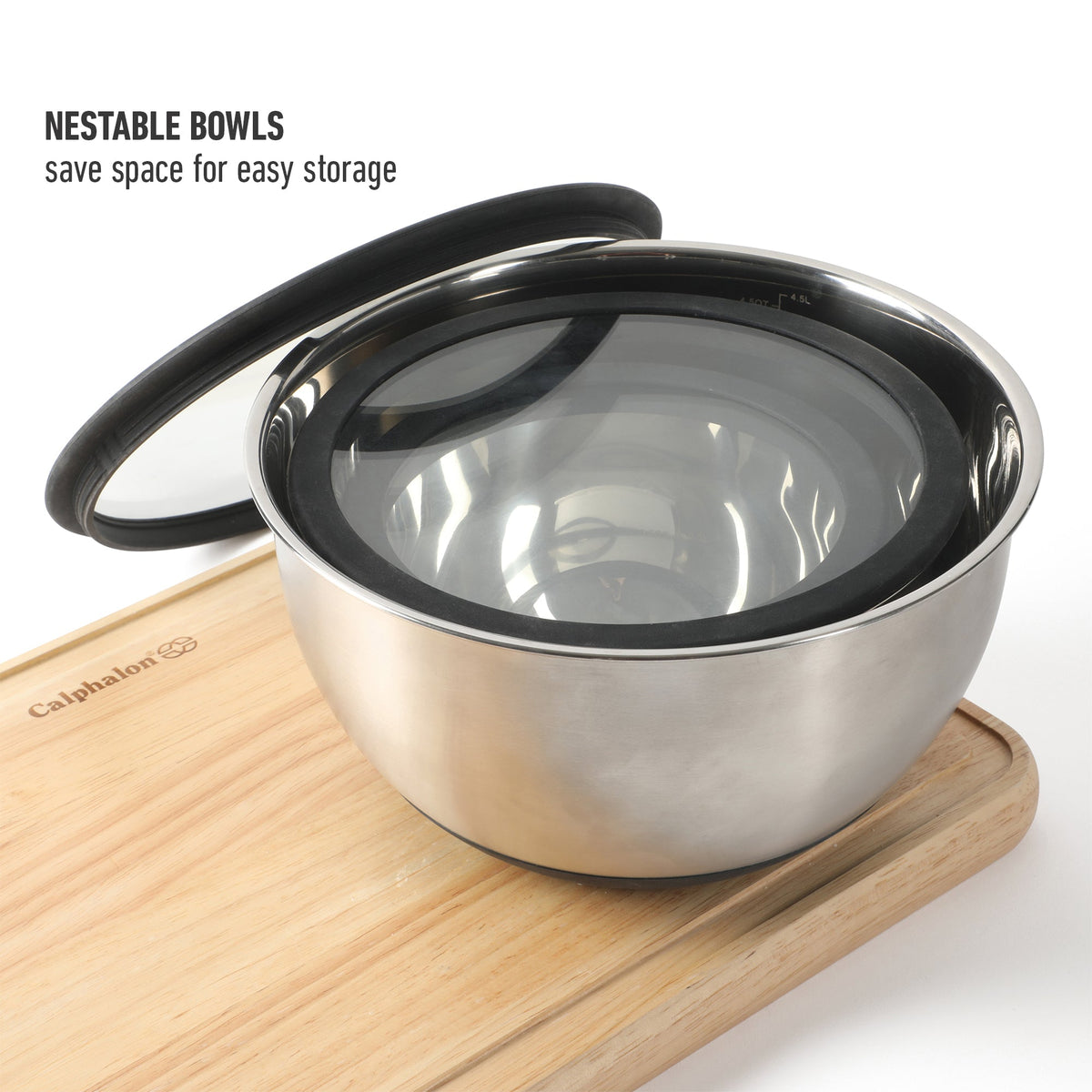 Calphalon Orbit 3 Piece Mixing Bowl Set W/ Glass Lids and Sillicone Nonslip Base