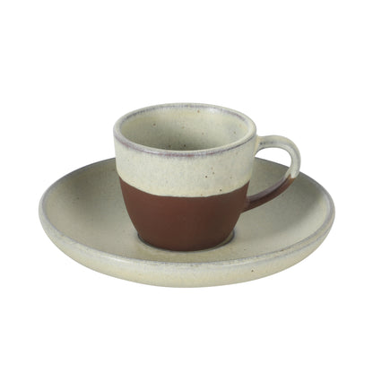 Gibson Elite William Crest 8 Piece Cup & Saucer Set, 4 Stoneware Cups & 4 Saucers, Reactive Glaze Finish, 3.5oz Espresso Cups, 5.5” Saucers, Round Coffee Set, Microwave & Dishwasher Safe