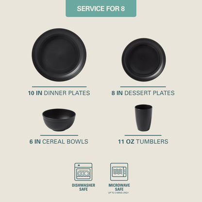 Gibson Home Plates and Bowls Set, 32 Piece Wheat Straw Dinnerware for 8 with Tumblers, Matte, Unbreakable & Lightweight, Dishwasher Safe, 4 Colors