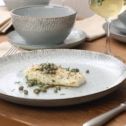 Gibson Elite Jasper 16 Piece Plates and Bowls Reactive Glaze Dishes Stoneware Ceramic Dinnerware Set - Service for 4 - Taupe