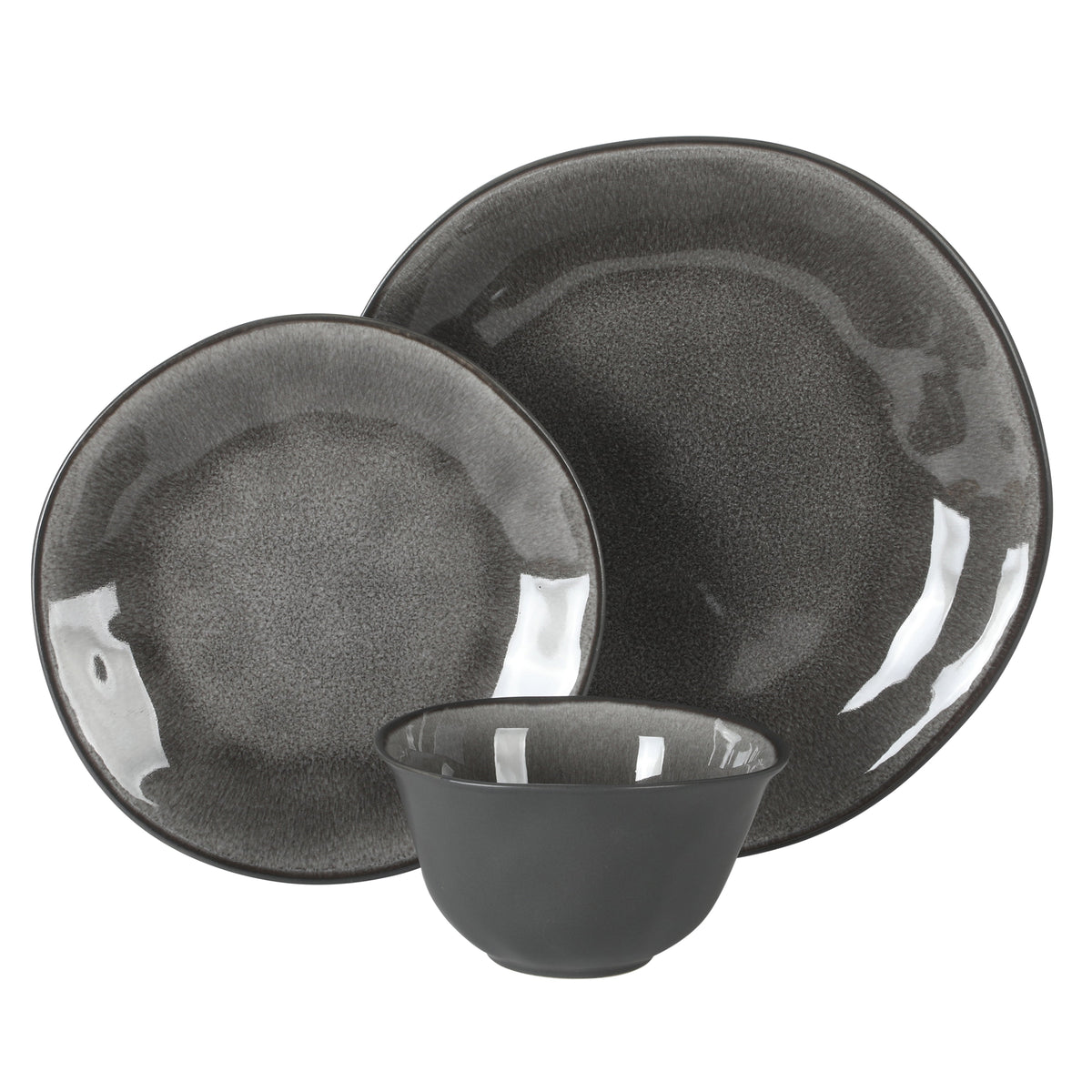 Gibson Elite Port Barton Plates and Bowls Sets, 12-Piece Stoneware Dinnerware Sets, Reactive Glaze Dish Set, Service for 4