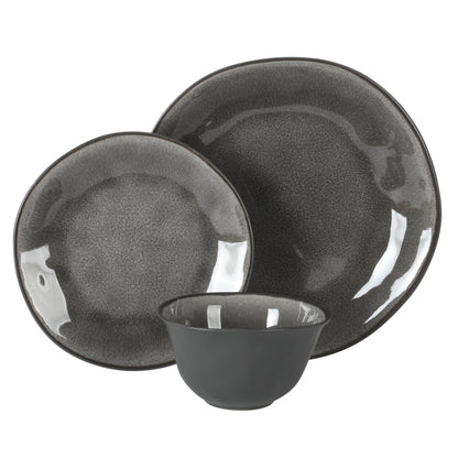 Gibson Elite Port Barton Plates and Bowls Sets, 12-Piece Stoneware Dinnerware Sets, Reactive Glaze Dish Set, Service for 4