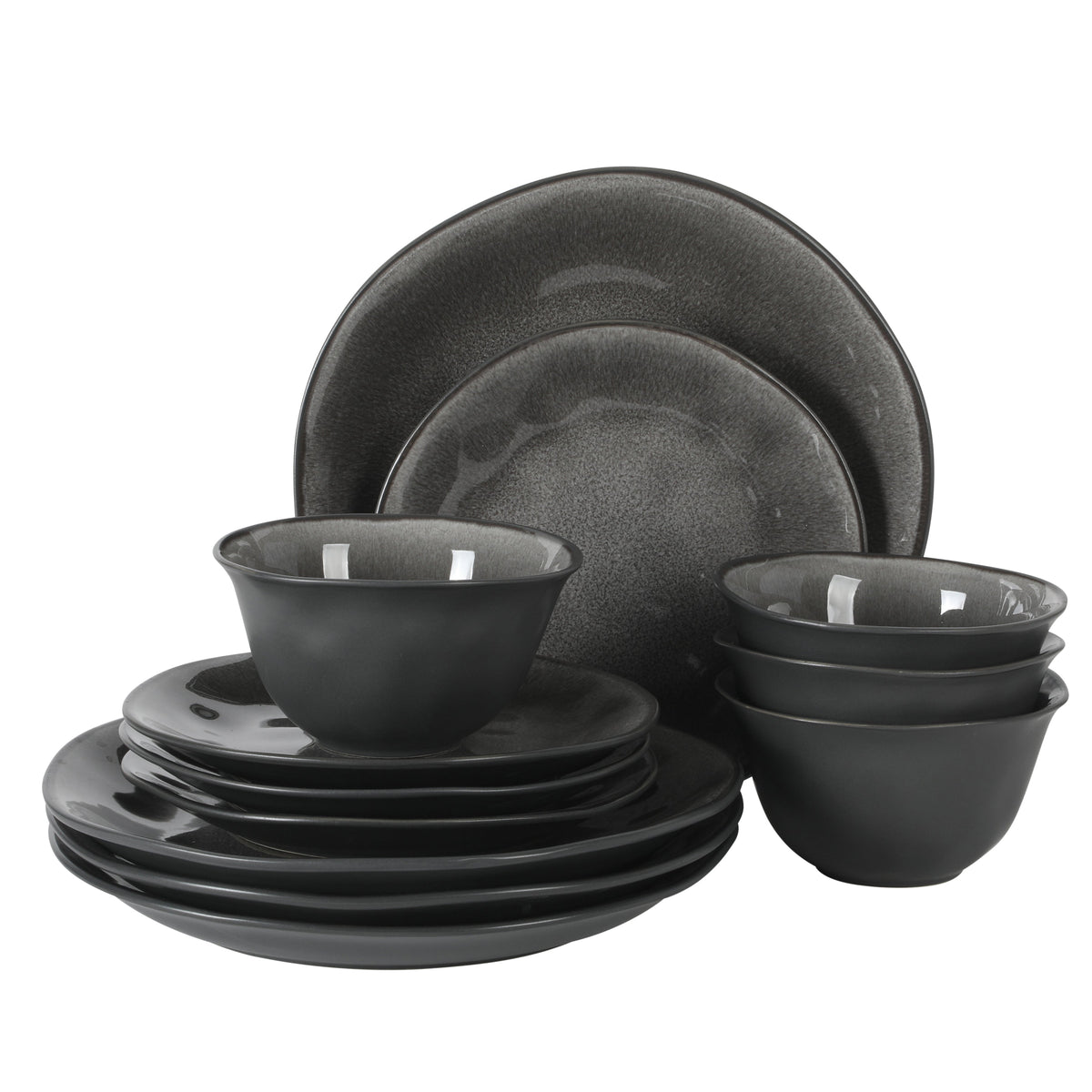 Gibson Elite Port Barton Plates and Bowls Sets, 12-Piece Stoneware Dinnerware Sets, Reactive Glaze Dish Set, Service for 4