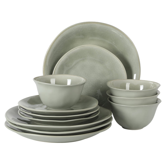 Gibson Elite Port Barton Plates and Bowls Sets, 12-Piece Stoneware Dinnerware Sets, Reactive Glaze Dish Set, Service for 4