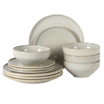 Gibson Elite White Sands Plates and Bowls Sets, 12-Piece Stoneware Dinnerware Sets, Reactive Glaze Dish Set, Service for 4
