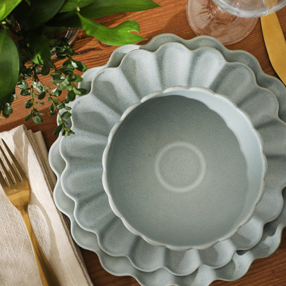 Gibson Elite Plates and Bowls Sets, 12-Piece Stoneware Dinnerware Set for 4, Scalloped Dish Set with Dinner Plates, Salad Plates & Bowls