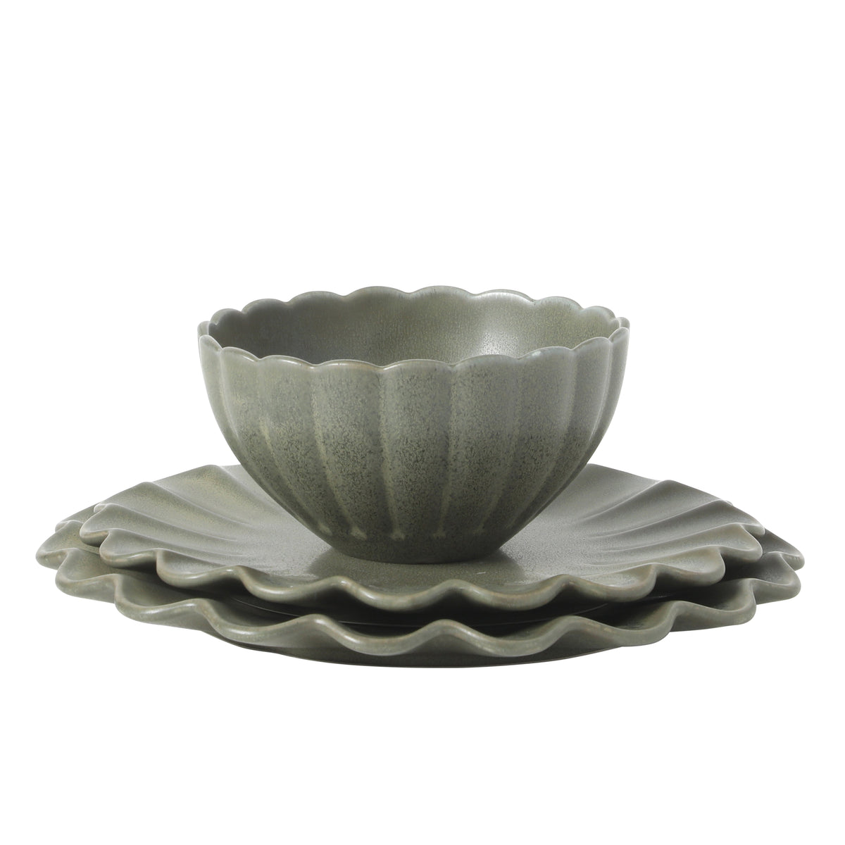 Gibson Elite Plates and Bowls Sets, 12-Piece Stoneware Dinnerware Set for 4, Scalloped Dish Set with Dinner Plates, Salad Plates & Bowls