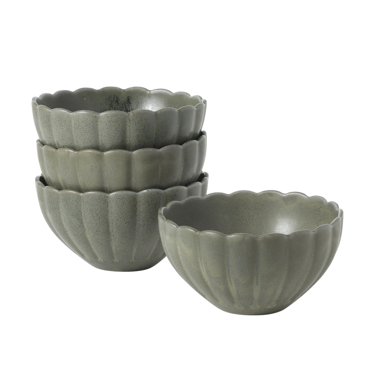 Gibson Elite Bistro Fleur Stoneware Cereal Bowls Set of 4, 5.5-Inch Scalloped Bowls, Fluted Kitchen Bowls for Cereal, Soup, Salad