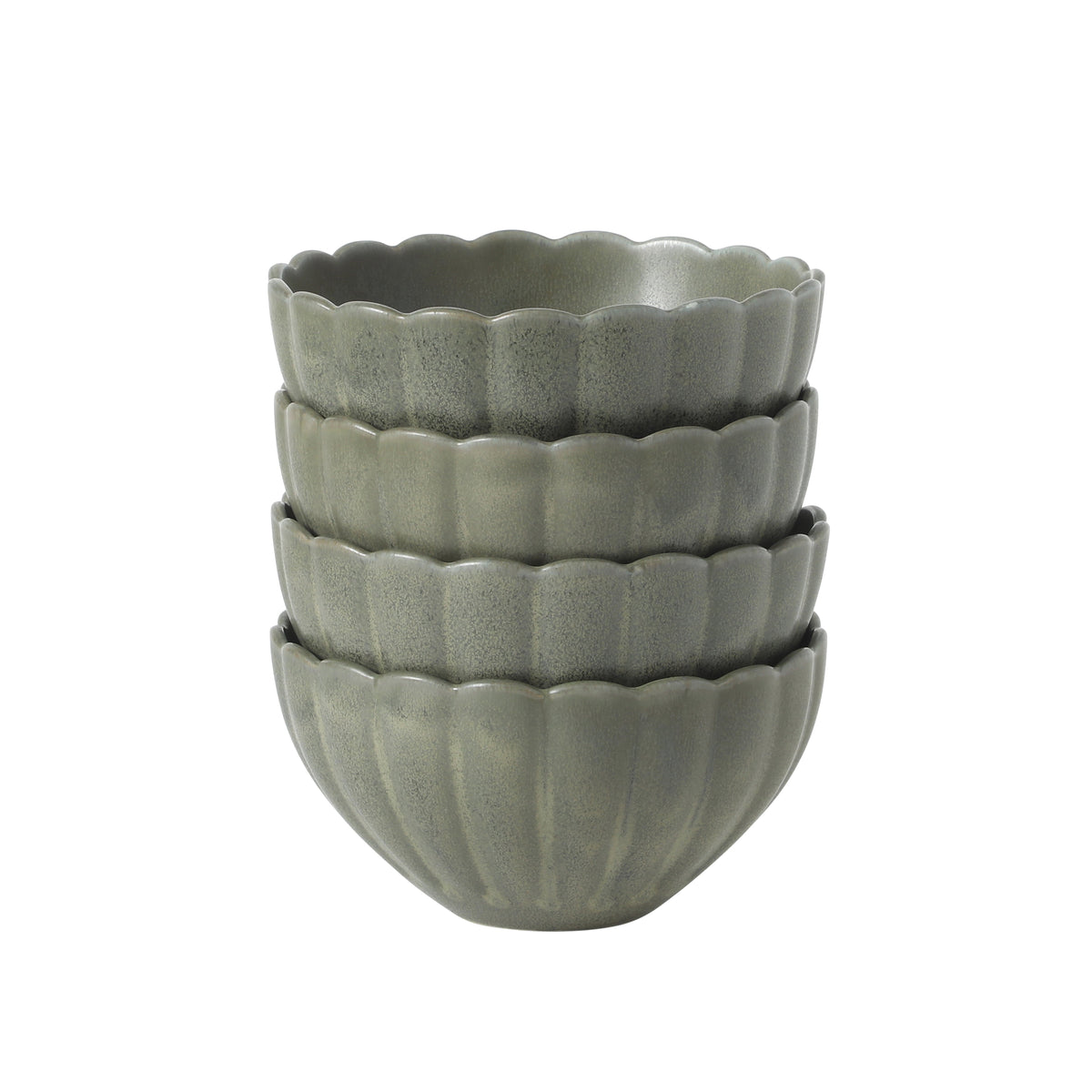 Gibson Elite Bistro Fleur Stoneware Cereal Bowls Set of 4, 5.5-Inch Scalloped Bowls, Fluted Kitchen Bowls for Cereal, Soup, Salad