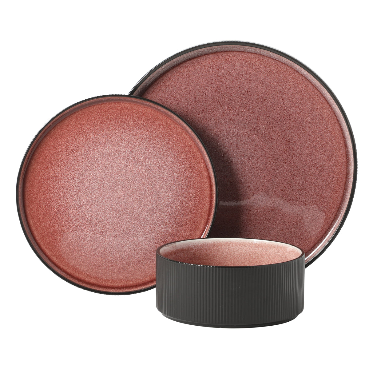 Gibson Elite Redrock Canyon 12-Piece New Bone China Dinnerware Set Service for 4, Reactive Glaze Plates and Bowls, Dishwasher Safe