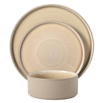 Gibson Elite Redrock Canyon 12-Piece New Bone China Dinnerware Set Service for 4, Reactive Glaze Plates and Bowls, Dishwasher Safe