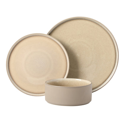 Gibson Elite Redrock Canyon 12-Piece New Bone China Dinnerware Set Service for 4, Reactive Glaze Plates and Bowls, Dishwasher Safe