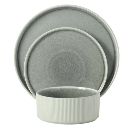 Gibson Elite Redrock Canyon 12-Piece New Bone China Dinnerware Set Service for 4, Reactive Glaze Plates and Bowls, Dishwasher Safe