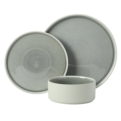 Gibson Elite Redrock Canyon 12-Piece New Bone China Dinnerware Set Service for 4, Reactive Glaze Plates and Bowls, Dishwasher Safe