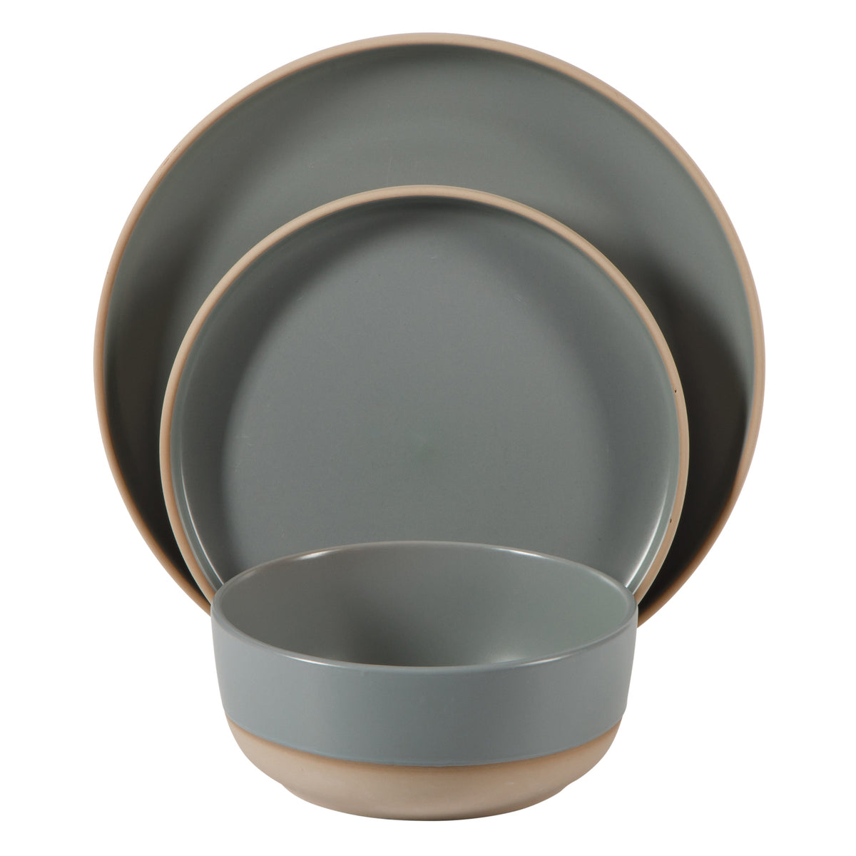 Gibson Home Plates and Bowls Set, 12 Piece Stoneware Dinnerware Set for 4, Matte Two-Tone Glaze, Dishwasher & Microwave Safe, Green