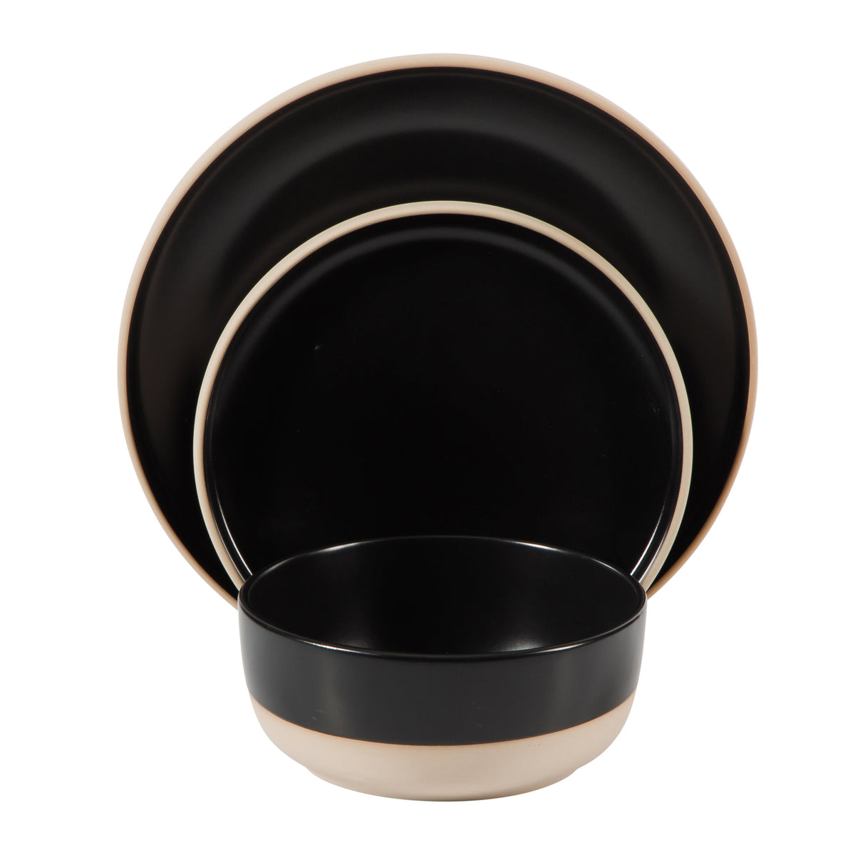 Gibson Home Plates and Bowls Set, 12 Piece Stoneware Dinnerware Set for 4, Matte Two-Tone Glaze, Dishwasher & Microwave Safe, Green