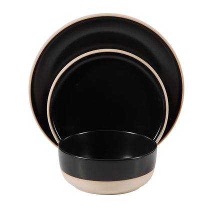 Gibson Home Plates and Bowls Set, 12 Piece Stoneware Dinnerware Set for 4, Matte Two-Tone Glaze, Dishwasher & Microwave Safe, Green