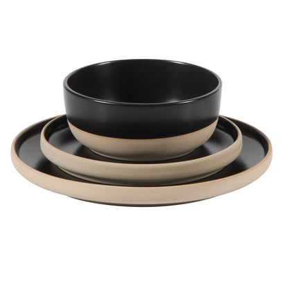 Gibson Home Plates and Bowls Set, 12 Piece Stoneware Dinnerware Set for 4, Matte Two-Tone Glaze, Dishwasher & Microwave Safe, Green