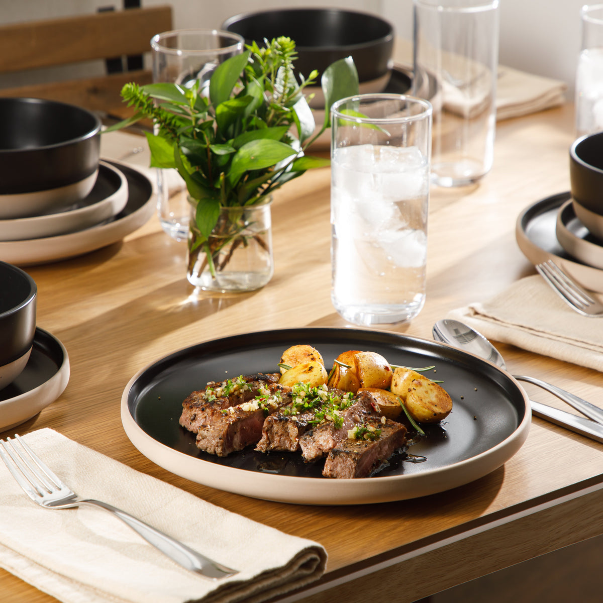 Gibson Home Plates and Bowls Set, 12 Piece Stoneware Dinnerware Set for 4, Matte Two-Tone Glaze, Dishwasher & Microwave Safe, Green