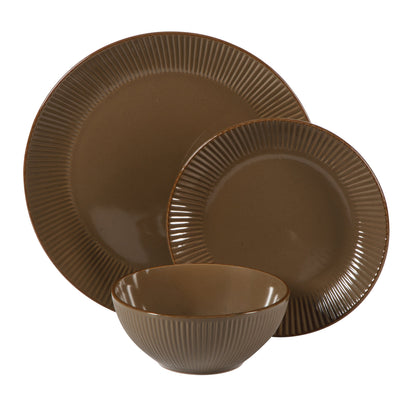 Gibson Home Plates and Bowls Set, 12 Piece Stoneware Dinnerware Set for 4, Ribbed Reactive Glaze, Dishwasher & Microwave Safe