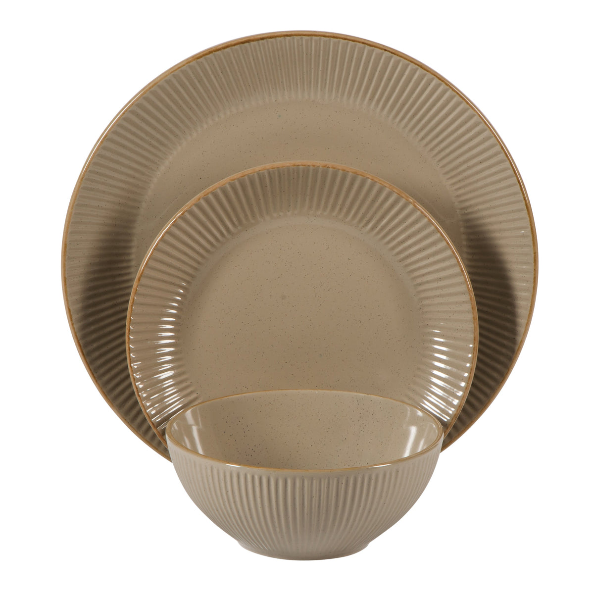 Gibson Home Plates and Bowls Set, 12 Piece Stoneware Dinnerware Set for 4, Ribbed Reactive Glaze, Dishwasher & Microwave Safe